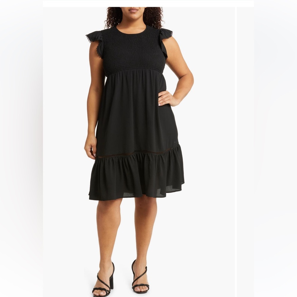 Flocked Flutter Sleeve Midi Dress
